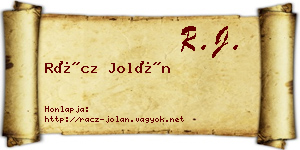 Rácz Jolán névjegykártya