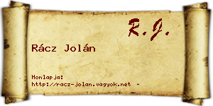 Rácz Jolán névjegykártya